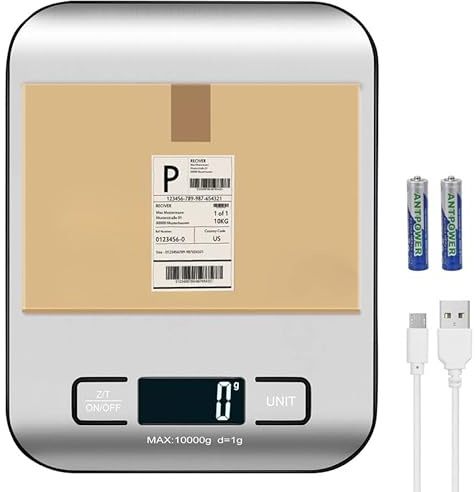 Selegere Digital Shipping Scale, Kitchen Scale Stainless Steel, Accurate 10kg/1g Rechargeable Small Postal Scale for Packages, Small Business, Handmade, Liquids, Jewelry, Boutique(Silver Black)