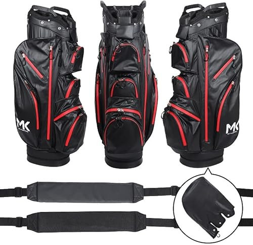 MK GolfBag Tour Pro Trolleybag 14 Fächer Golftasche Rot wasserdicht Bag Golf und 12 Golfbälle gratis Paket (Rot)