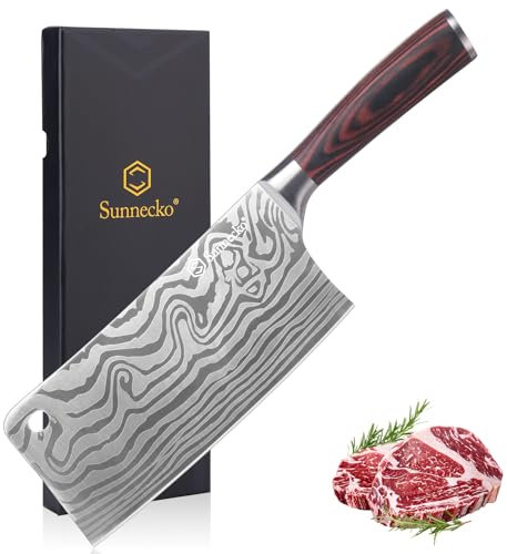 Sunnecko 18cm Hackmesser Küchenbeil Küchenmesser Messer - Kochmesser Profi Messer aus Edelstahl Hackbeil Küchenmesser mit Pakkaholz Griff in Geschenkbox