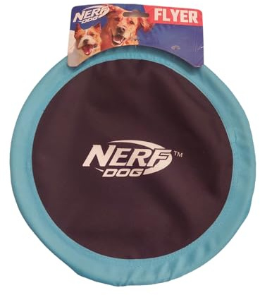 Nerf Dog Nylon Flyer Dog Toy, Flying Disc, Lightweight, Durable and Water Resistant, Great for Beach and Pool, 10 inch Diameter, for Medium/Large Breeds, Sky Blue and Black