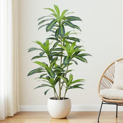 ZEEOZE Planta Artificial Dracaena de 150 cm Planta Artificial Grande con Maceta Negra Plantas Artificiales Decorativas para Interiores Decoración Salon Hogar Dormitorio Oficina Pasillo