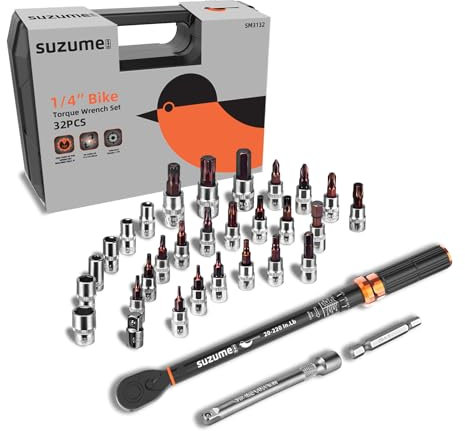 1/4-Inch Bike Torque Wrench 32PCS (20-220 in.lb/2.3-24.9 N.m) Reversible Head Dual-Scales 1/4 Torque Wrench 72 Tooth ±3% High Accuracy Click Torque Wrench Set For MTB Bicycle Maintenance