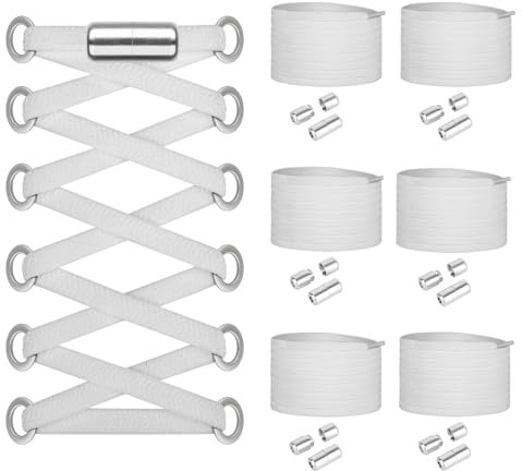 Widamin 6 Paar Elastische Schnürsenkel mit Metallkapsel, Faule Schnürsenkel, Weiß