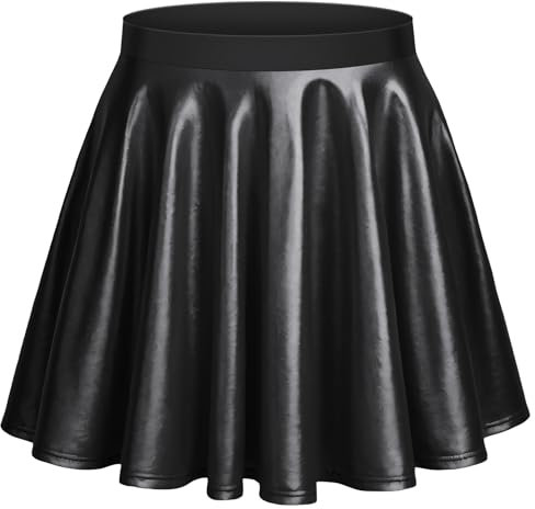 Aomig Mädchen Basic Solid Vielseitige Metallischer Faltenrock Outfits Damen Kurze Informell Mini Skater Rock Dehnbaren Glocken Rock Club Cosplay Party 80er Festival Kostüm Hohe Taille Plisseerock (M)