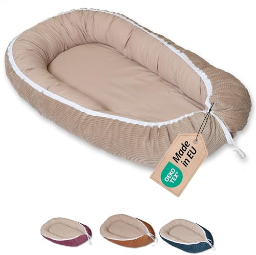 ULLENBOOM Babynest - 100% OEKO-TEX Materialien & Made in EU, Cord Sand - Babynestchen Neugeborene aus kuscheliger Baumwolle, Ideal als Reisebett & Kuschelnest geeignet