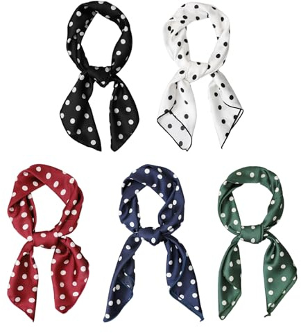 5 Pièces De Petite Écharpe Carrée À Points, Personnalité Créative, Soie D'Imitation, Petite Écharpe Multifonctionnelle, Écharpe De Mode Pour Femmes, Accessoires De Vêtements.