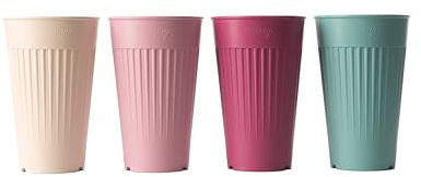 reMAIN MAINcup - 4 St. nachhaltige Mehrweg-Trinkbecher 400 ml aus recyceltem Kunststoff – Bruchfest, Spülmaschinenfest & Stapelbar – Perfekt für Cocktails, Kinder, Gastro & Outdoor (Party Mix)
