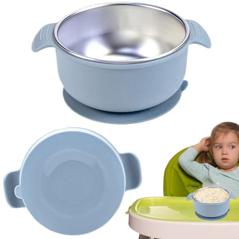 Generico Ciotole per Alimentazione - Ciotole con Ventosa per Alimentazione Infantile - Contenitore in Acciaio Inossidabile, Piattino Antiscottatura e Accessori per Svezzamento