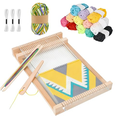 YYTECH Telaio per Tessitura in Legno, Telaio Per Bambino, Fornito di Fili, Navetta e Lana Filata per Principianti e Bambini - Dimensioni 29 x 19 cm