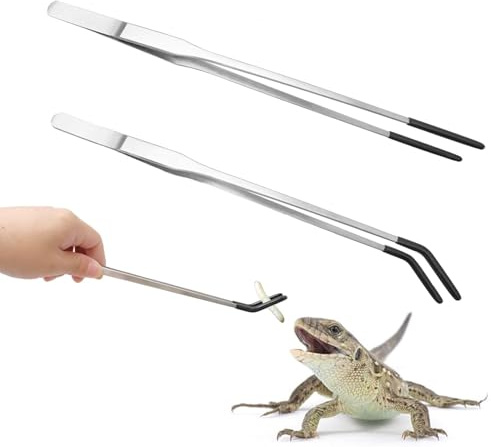 MUYYIKA Axolotl Edelstahl-Futterzange für Reptilien, mit Gummispitze, 26,7 cm, gerade und Gebogene Pinzette für Aquarium, ideales Bartagamen, Schlangenbecken, Aquariumzubehör, 2 Stück
