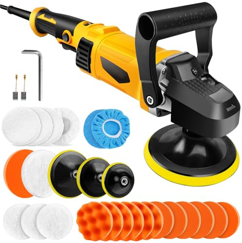 Car Polisher, 1400W Electric Car Polishers and Buffers, Portable Car Buffer Polisher Machine with D-Shaped Handle, 6 Variable Speed 800-3500RPM, Corded Rotary Car Polisher Kit for Sanding,Polishing