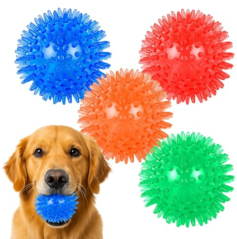 Greacesrio 4 Pack Squeaky Dog Ball Toys, Dogs Chew Spiky Ball, balles couinantes pour Chiens, Jouet de Piscine pour Chien Flottant, Jouets à mâcher de Chien pour l’Ennui
