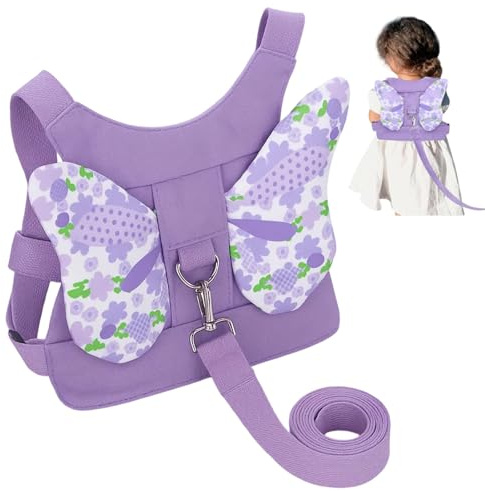 Baby Reins, Baby Walking Harness,Toddler Reins Reins Walking Harness with Safety Rein & Butterfly Wings with Anti Lost Wrist Link,Toddler Reins for Walking 1-3 Years for Toddlers Girls and Boys,purple