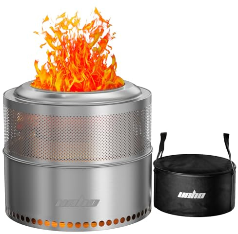 UNHO Brasero Leña de Acero Inoxidable Portátil - Estufa con Agujeros de Aire para Exterior para Jardín Camping Terraza, 50cm