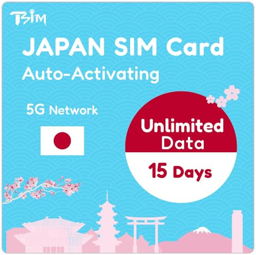 Scheda SIM Giappone – 15 giorni di dati illimitati | Attivazione automatica | Rete 5G con Tethering/Hotspot/Condivisione Internet | Solo Dati (Nessuna Voce)