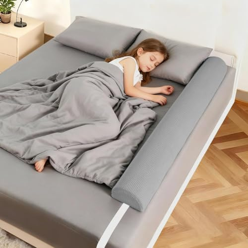 DUJUIKE Bettschutzgitter für Kleinkinder, Bettumrandung für Baby ältere Menschen, Bettgitter aus Schaumstoff, Sicherheitsbettgitter für Kleinkinder, Bequeme Bettbarriere (Hellgrau, 1-Pack (132cm))