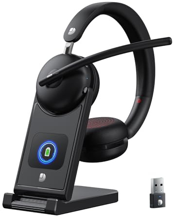 Dytole Wireless Headset with Mic for Work-Bluetooth 5.3 Headset with Microphone Noise Cancelling, Wireless Headsets with 65H Battery & 10Min Fast Charge, Smart Charging Dock for PC/Laptop/Team, Black