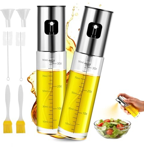 HATTGM Pulverizador de aceite para aceite de cocina y vinagre, botella pulverizadora de aceite de cocina de cristal, pulverizador de aceite de oliva preciso para ensaladas, barbacoas, con escala y