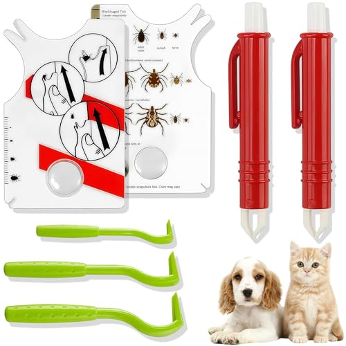 GTCIXEQ Tarjeta de garrapatas con Lupa - Pinzas para Garrapatas, Mapa Garrapata Plana, Todos Removedor de Garrapatas, Quita Garrapatas Plana con Lupa para Personas, Niños, Perros y Gatos