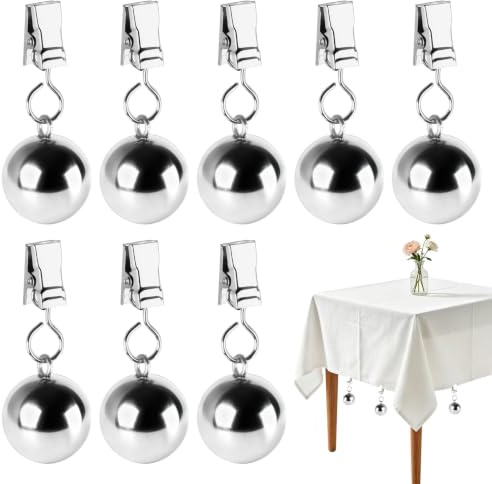 Set de 8 Pesos para Manteles – Contrapesos Cortinas de Acero al Carbono, Pesos para Cortinas de Exterior con Pinza metálica Dentada, 65g, Superficie Pulida
