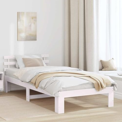 Teenpull Estructura de Cama 100 x 200 cm de Madera de Pino Macizo con cabecero Incluido para Dormitorio Juvenil o Adulto Soporte Estable para colchón y Base de lecho con diseño Minimalista