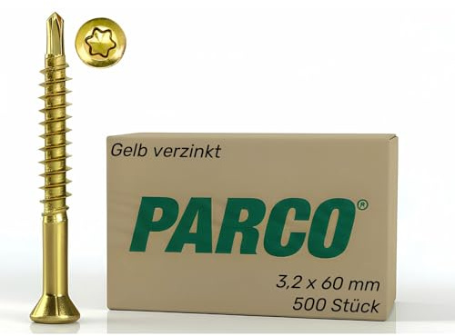 Jet-Fast PARCO Dielenschrauben 3,2x60 mm, Gelb-chromiert, TX10, 500 Stück Senkkopf - ideale Befestigung für Holzdielen, Terrassendielen, Wandverkleidung, Wandpaneele oder Deckenverkleidung