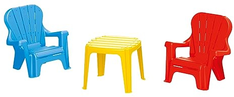 DOLU : Table & 2 Chairs Set - Yellow, Blue, Red, Indoor & Outdoor, Durable Plastic Set, 2 Chairs & Small Play Table, 55lb Cap., Toddlers & Kids Ages 2+