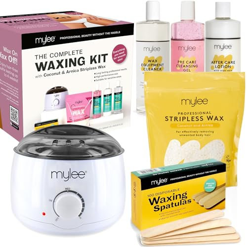 Mylee Professional Kit complet d'épilation à la cire avec chauffe-cire, perles de cire dure 500 g, spatules applicatrices, gel avant et après soin, nettoyant pour équipement (noix de coco et arnica)