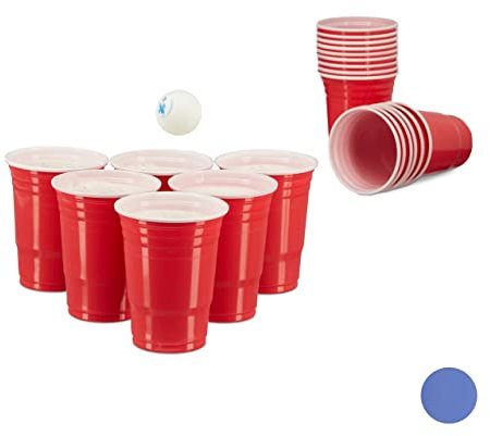 Vasos Beer Pong, Pack 50 Unidades, Reutilizables. para Fiestas, Plástico, 473 ml, para Bebidas o Cerveza, Rojo