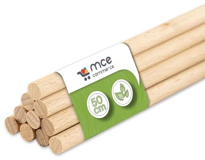 Holzstäbe rund aus Buche natur, Ø 8 mm Länge 50 cm, 10 Stück, Zum Basteln, Modellbau, DIY Handwerk
