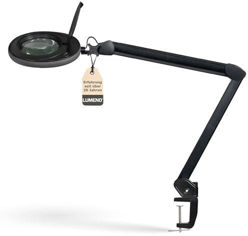 Lumeno LED Lampe loupe 7218SW avec lentille en verre de 127 mm, lampe de travail, convient pour cosmétique, les bricoleurs, aide à la lecture lampe grossissante, 8 dioptries Noir