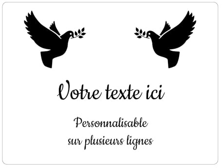 Placa grabada fúnebre con motivo de Dos Palomas con ramitas autoadhesiva 20x15 cm personalizada 1 a 3 líneas Blanco escritura Negra