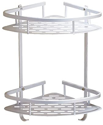 Atrosteve Bathroom Corner Shelves, Aluminum Rustproof Wall Mounted Shower Shelf Shower Caddy with Hanging Hooks, 2 Tier