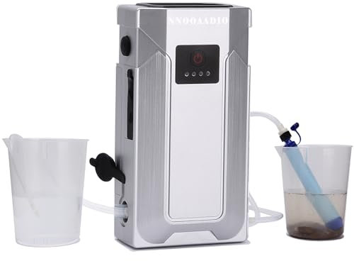 Mini Portable Water Pump (1000ml/min) Compatible with Membrane Sawyer LifeStraw Personal Water Filter for Hiking, Built-in 2000mAh Power Bank, 3-Speed Adjustable Flashlight & SOS Signal Light, IPX3