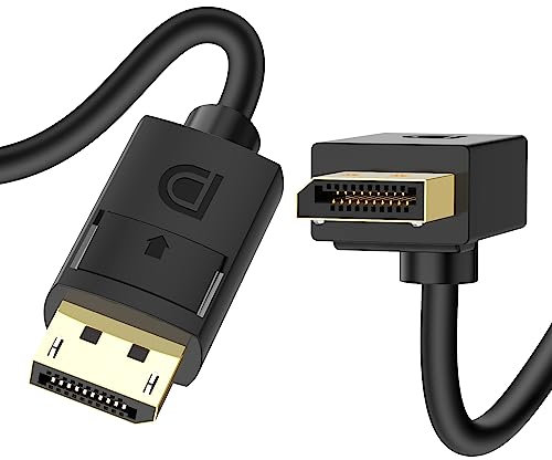 J&D Câble DisplayPort 1.4, Angle de 90 Degrés vers le Haut Câble DisplayPort V1.4 Prenant en Charge Jusqu'à 8K/60Hz, 4K/144Hz, 2 Mètres