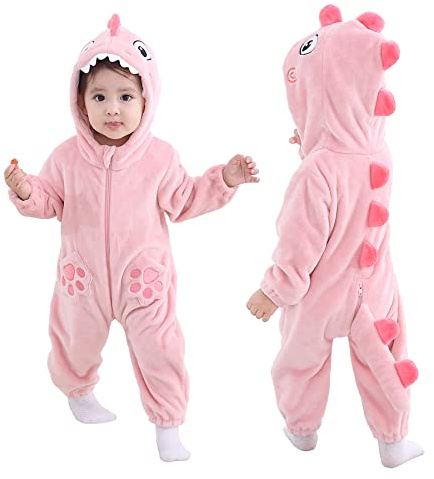 Doladola Unisex sparkdräkt för småbarn, baby-overall med huva, tecknad serie-pyjamas(3.5-4.5 Years,Rosa Haj）