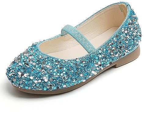 Princess Shoes Girls Glitter Mary Jane Flat Sandal Sequin Party Wedding Birthday Dress Cosplay Shoes for 3-7 Years Toddlers Kids Blue