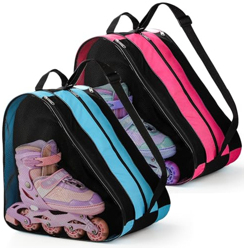 TOPZEA 2 Pack Roller Skate Bags, Oxford Cloth Ice Skates Storage Bag with Adjustable Shoulder Strap, Figure Skating Shoes Carry Bags Roller Blade Container, Roller Skate Accessories for Women Men Kids