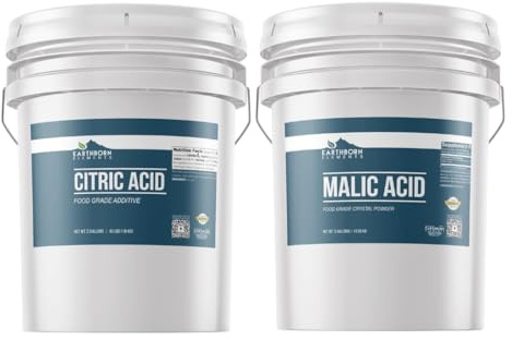 Earthborn Elements Citric Acid & Malic Acid Powder Bundle, 5 Gallon Buckets, Cooking & Baking, Bulk Sizes, Resealable Buckets