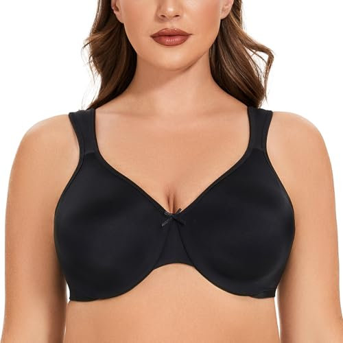 MELENECA Women's Plus Size Full Coverage Underwire Seamless Non Padded Minimizer Bra Black 32F