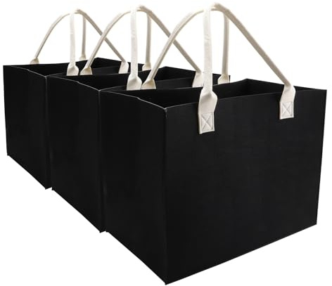 Kaxilu Felt Tote Bags Heavy Duty with Handles - Light, 16.5x12.5x10, Black, 3pc Set, DIY Gifts