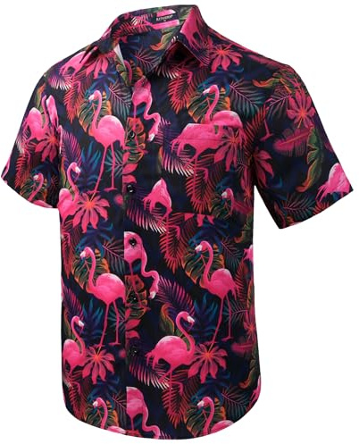 Rithern Mens Hawaiian Shirt Short Sleeved Summer Casual Hawaii Shirts for Men Funky Beach Tropical Holiday Aloha with Front Pocket Regular Fit
