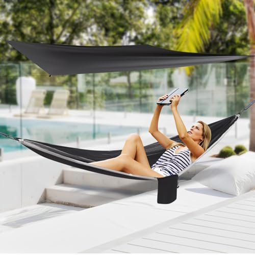 Hängematte Outdoor, Camping Hängematte mit Moskitonetz Zelt und Regen Fliege Plane Hängezelt für Backpacking, Wandern, Camping und Reisen (Schwarz, Grau)