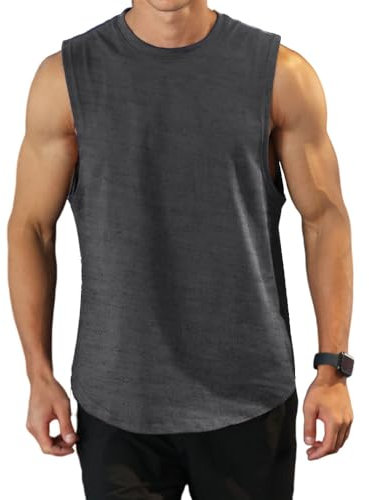 Herren Tanktop Gym Tshirt Baumwolle Muskel Fitness Training Laufshirt Fitness Tanks Ärmelloser Shirt 03 Dunkelgrau L
