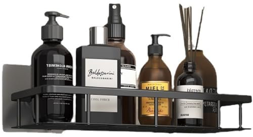 Kiuiom Badezimmer Regal Wand Rostfrei, Shampoo Duschgel Halterung, Duschablage Ohne Bohren, Duschregal Schwarz Aluminium Badregal Ohne Bohren Duschkorb Selbstklebend Badezimmer Regal Organizer