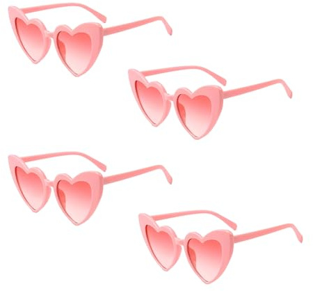Epokus Lunettes de Soleil Coeur,4PCS Lunettes Coeur pour Femmes Hommes, Lunette de Fête Rétro, UV400 Protection Lunettes Forme de Cœur pour Shopping, Voyage, Fête en Plein Air(Rose)