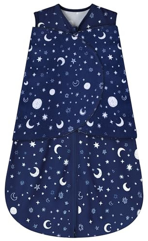 BSTOPPT Baby-Pucksack für Neugeborene, 6–12 Monate, 3-Fach verstellbar, tragbare Decke, 100% Viskose-Baumwolle, Wickelschlafsack, TOG 0,5 (Sternenhimmel, 6–12 Monate)