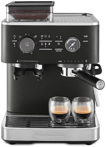 KitchenAid kaffeemaschine mit mahlwerk I Halbautomatische Espressomaschine I Heißgetränke von Espresso bis Cappuccino I Milchschäumerfür, Milchkännchen, Bohnenbehälter (Schwarz)