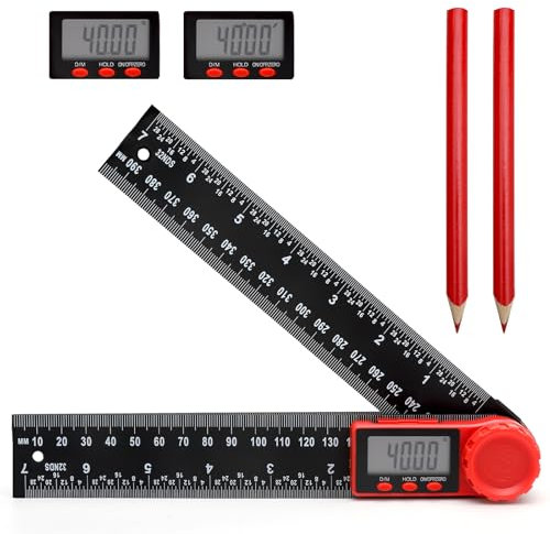 2 en 1 transportador de angulos Multi transportador de angulos escolar 360° con pantalla LCD FunciónFunciones de bloqueo y retención Para carpintería, mecánica, construcción 200 mm/7,8 pulgadas
