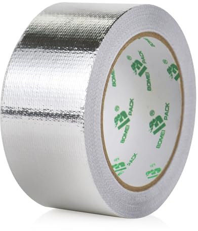 BOMEI PACK Netzverstärkt Aluminium Klebeban 50mm x 20 m, selbstklebendes Alu-Klebeband-Aluband, Wasserdichtes- und hitzebeständiges Band zum Versiegeln, Reparieren und Isolieren